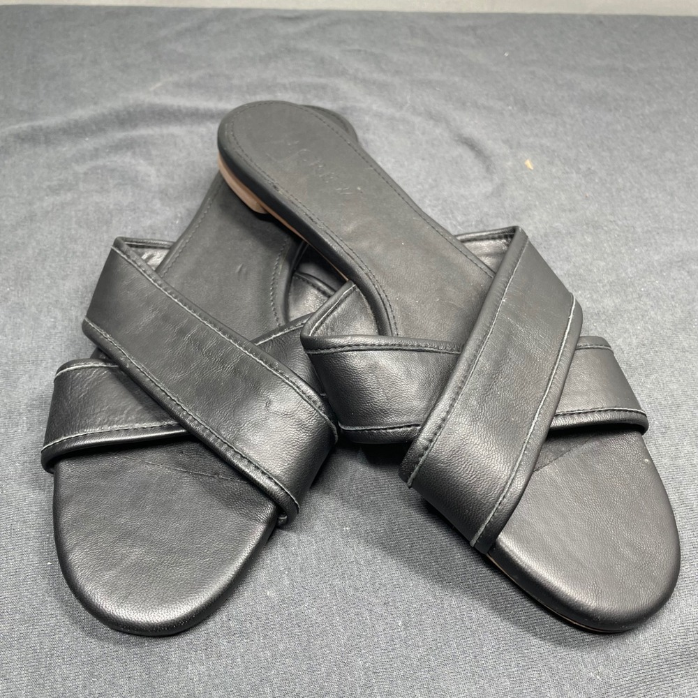 J.Crew Women Slide Sandals Black Leather 7.5 H7333 Crisscross Minimalist